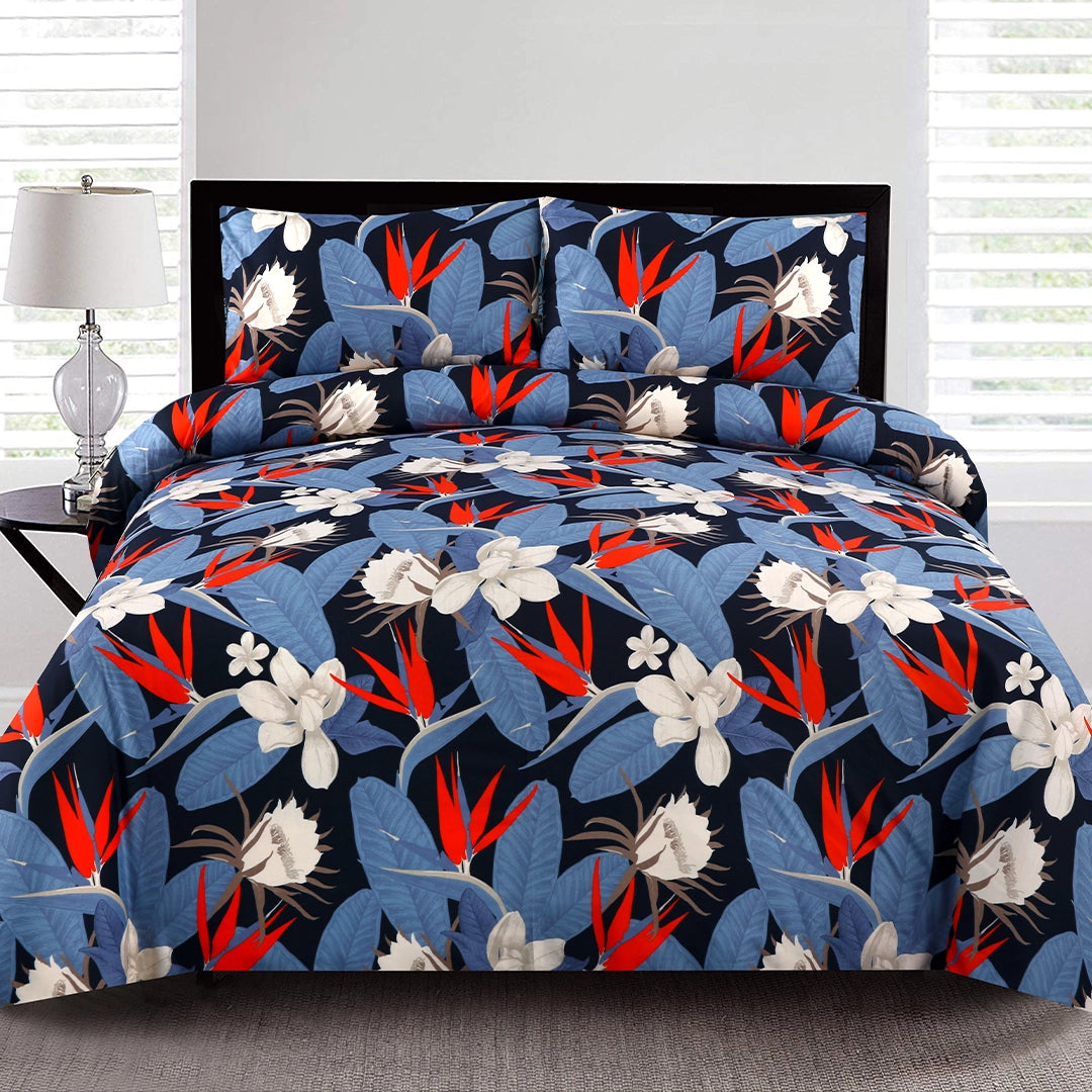 3/6 Piece - Black and Blue Tropical Floral Set - 3279