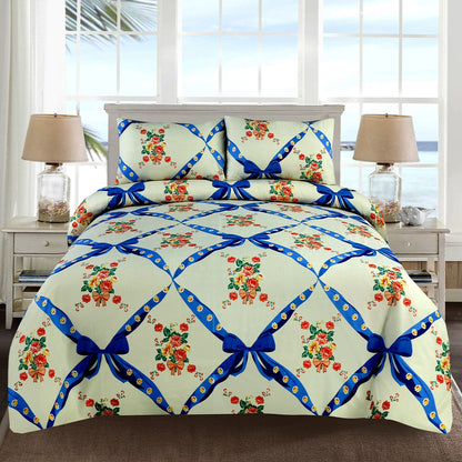 3/6 Piece - Blue Ribbon and Rose Bouquet Set - 3294