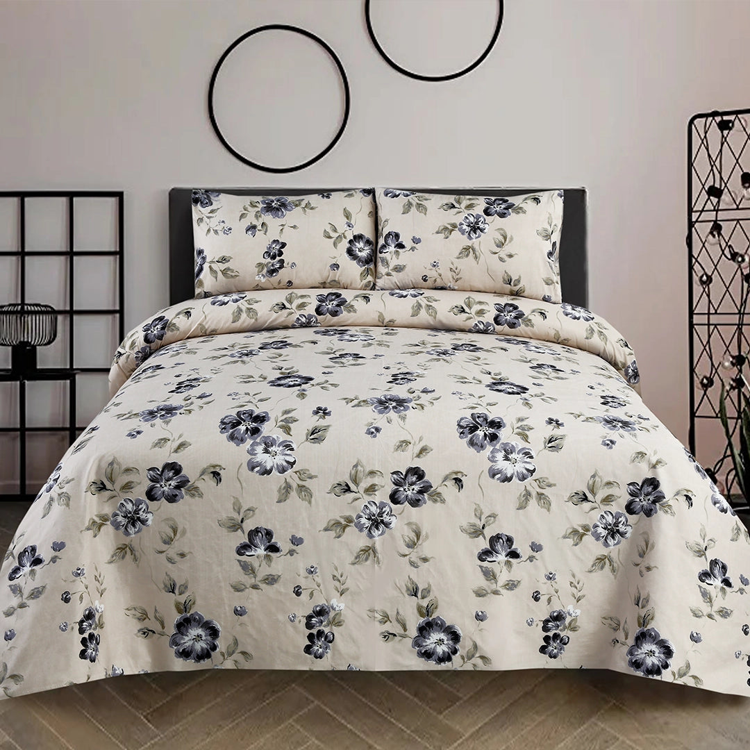 3/6 Piece - Soft Beige and Navy Flower Set - 3297