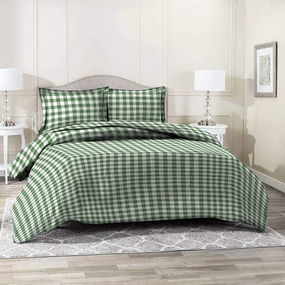 6 Piece - Green Checkered Printed Duvet Cover Set