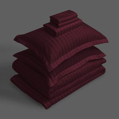 3/6 Piece - Maroon Satin Stripe Set - 3311