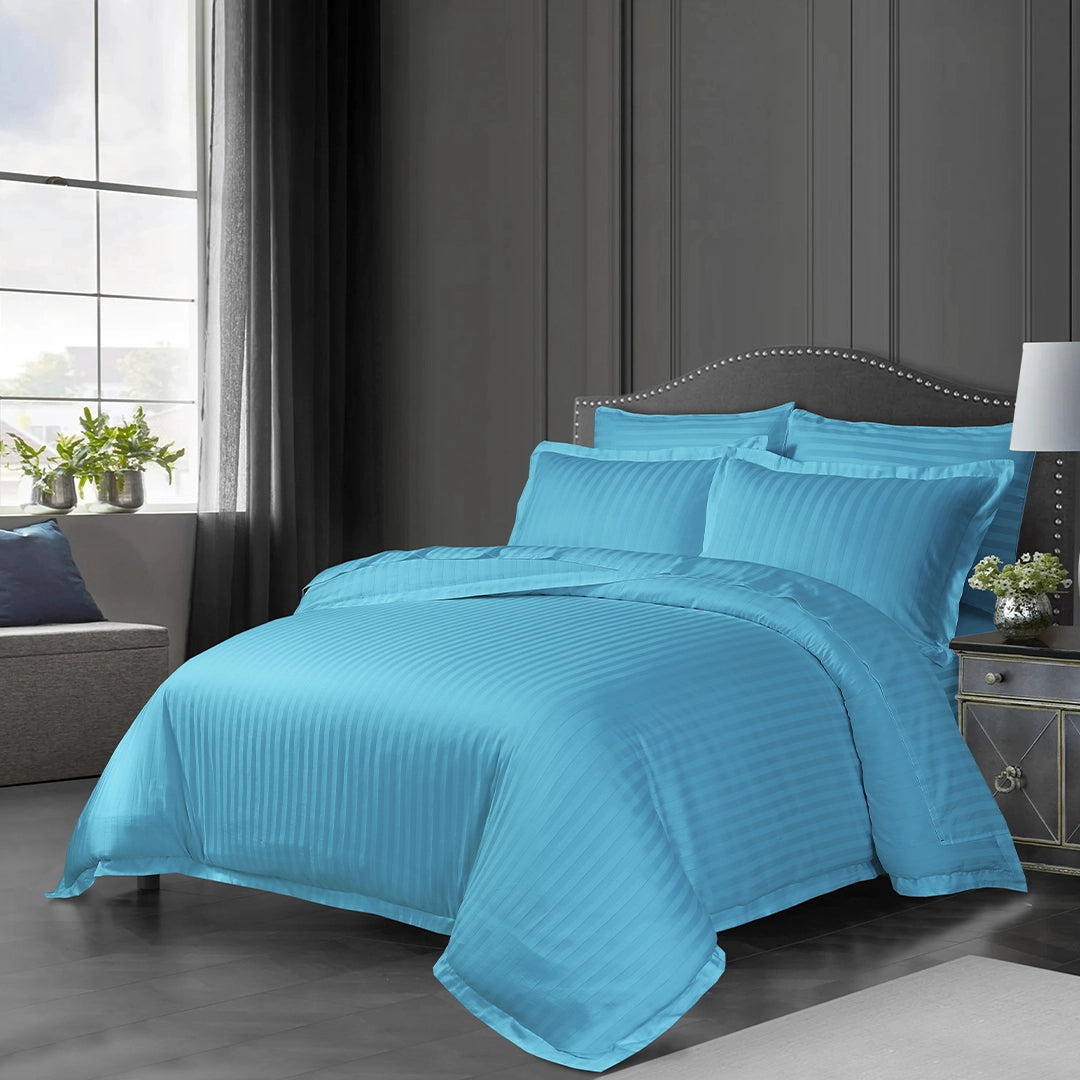 3/6 Piece - Vibrant Sky Blue Satin Stripe Set - 3317