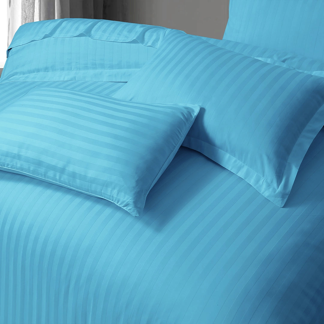 3/6 Piece - Vibrant Sky Blue Satin Stripe Set - 3317