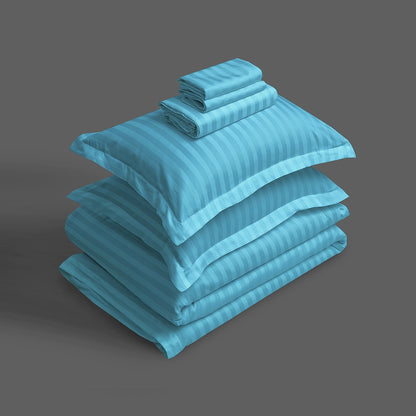 3/6 Piece - Vibrant Sky Blue Satin Stripe Set - 3317