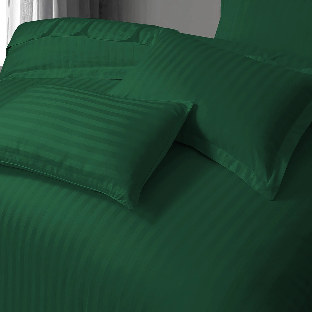 3/6 Piece - Emerald Green Sateen Striped Set - 3319