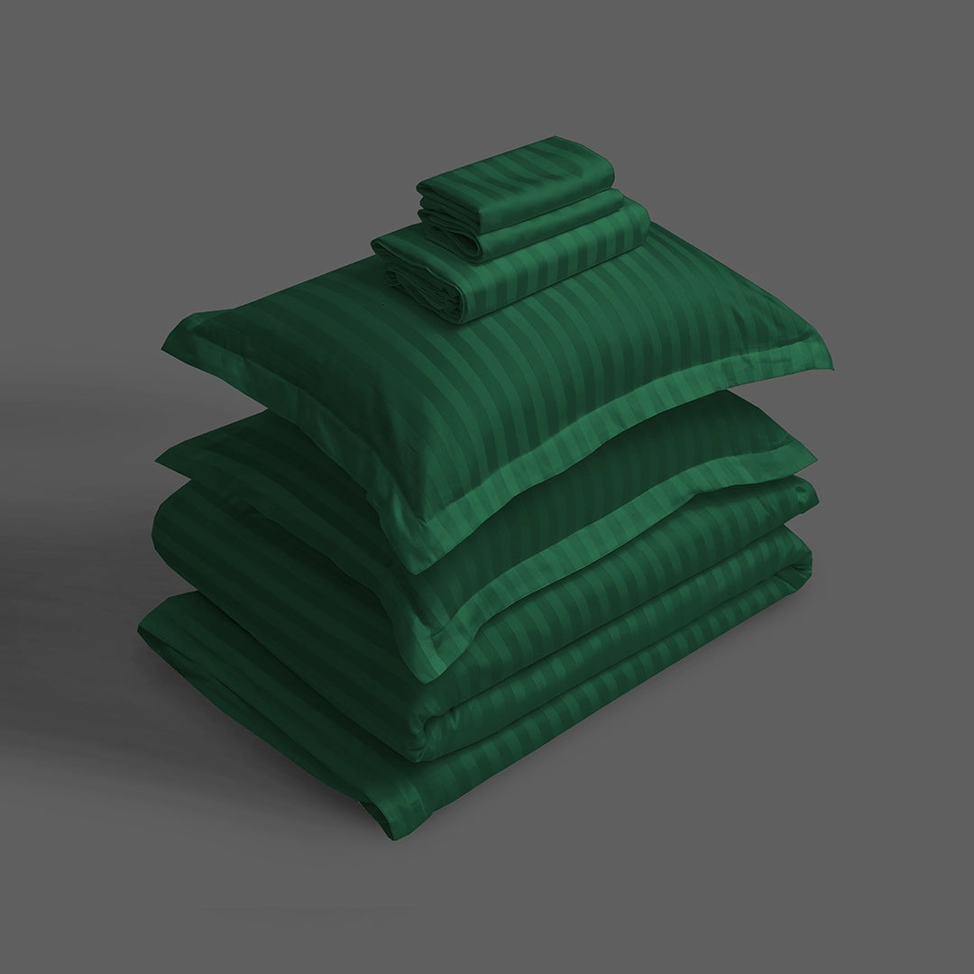 3/6 Piece - Emerald Green Sateen Striped Set - 3319