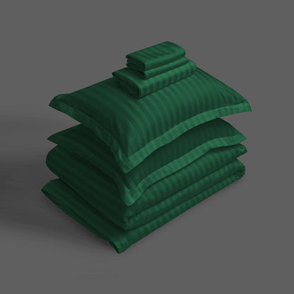 3/6 Piece - Emerald Green Sateen Striped Set - 3319