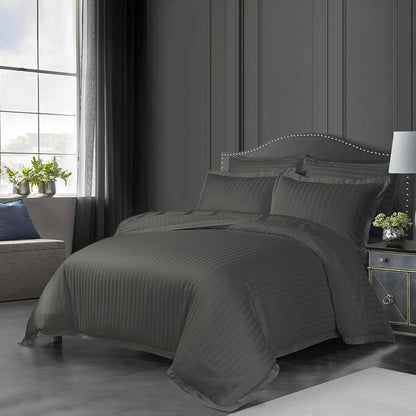 3/6 Piece - Charcoal Gray Satin Stripe Set - 3320