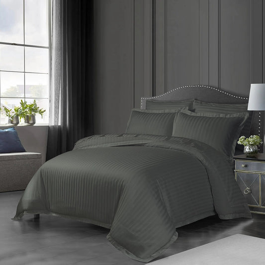 3/6 Piece - Charcoal Gray Satin Stripe Set - 3320