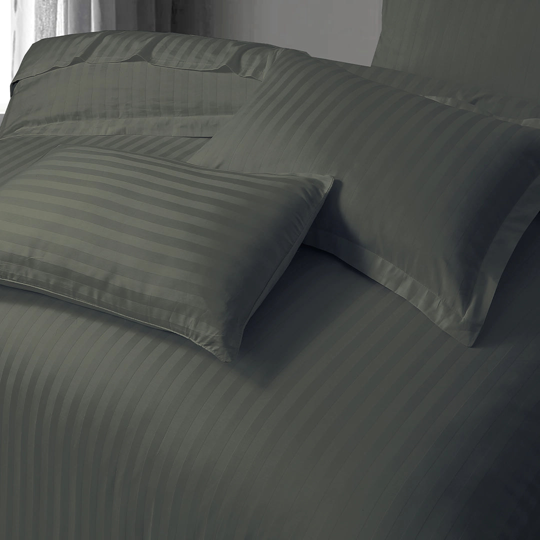 3/6 Piece - Charcoal Gray Satin Stripe Set - 3320