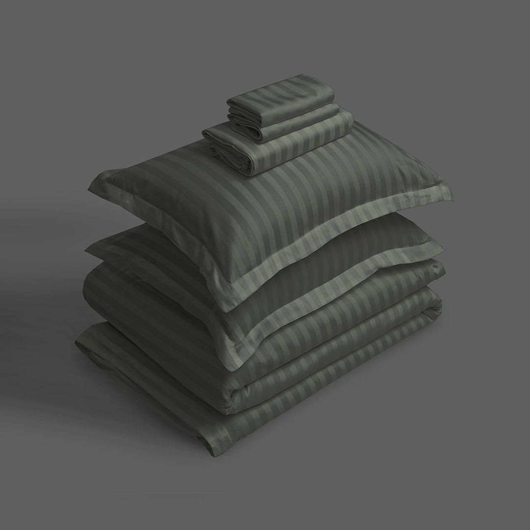 3/6 Piece - Charcoal Gray Satin Stripe Set - 3320