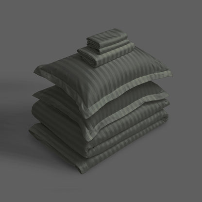 3/6 Piece - Charcoal Gray Satin Stripe Set - 3320