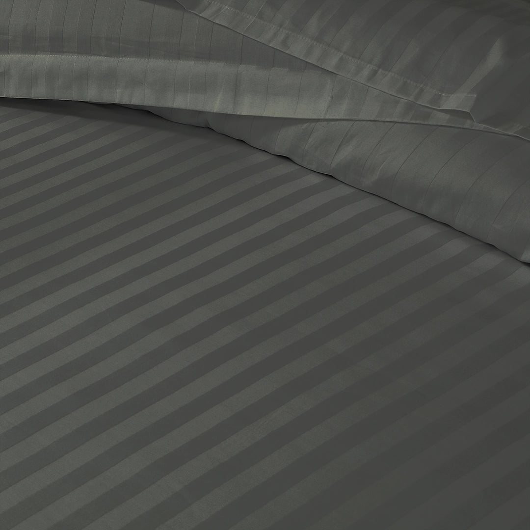 3/6 Piece - Charcoal Gray Satin Stripe Set - 3320