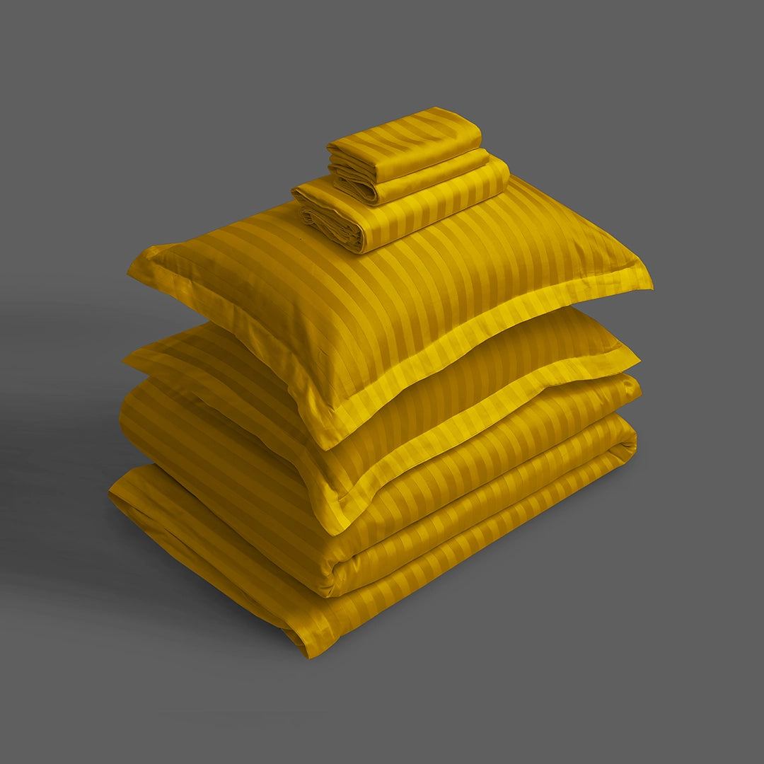 3/6 Piece - Vibrant Mustard Yellow Satin Stripe Set - 3321