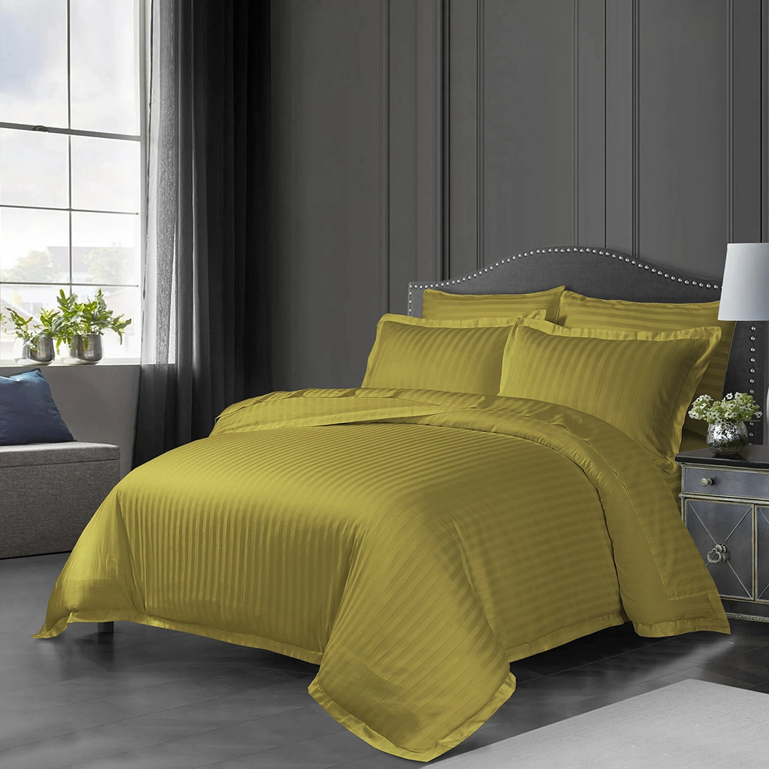 3/6 Piece - Mustard Green Satin Stripe Set - 3334