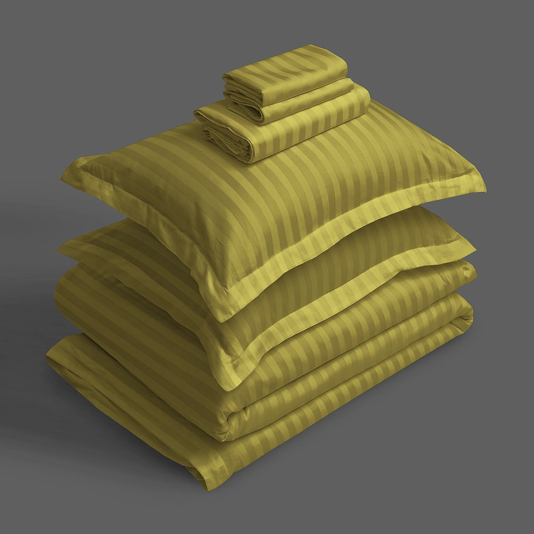3/6 Piece - Mustard Green Satin Stripe Set - 3334