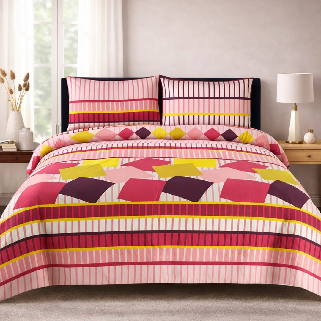 3/6 Piece - Berry Lattice & Blush Stripe Ensemble Set - 3340