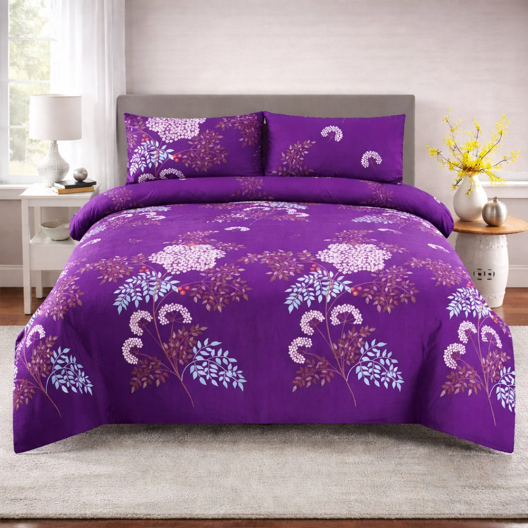 3/6 Piece - Purple White Blossom Print Set - 3395