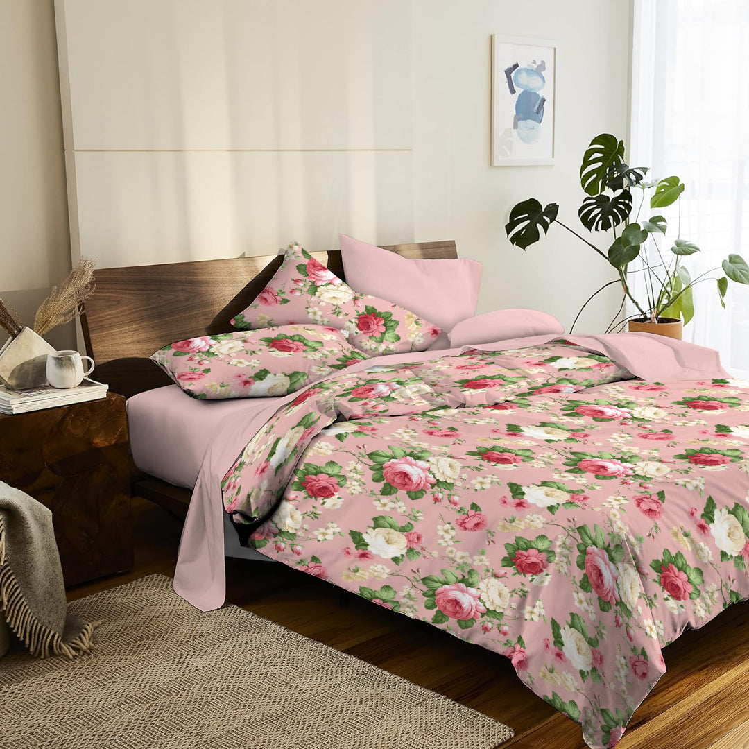 6 Piece - Grand Rose Blossom Pink Printed - Comforter Set