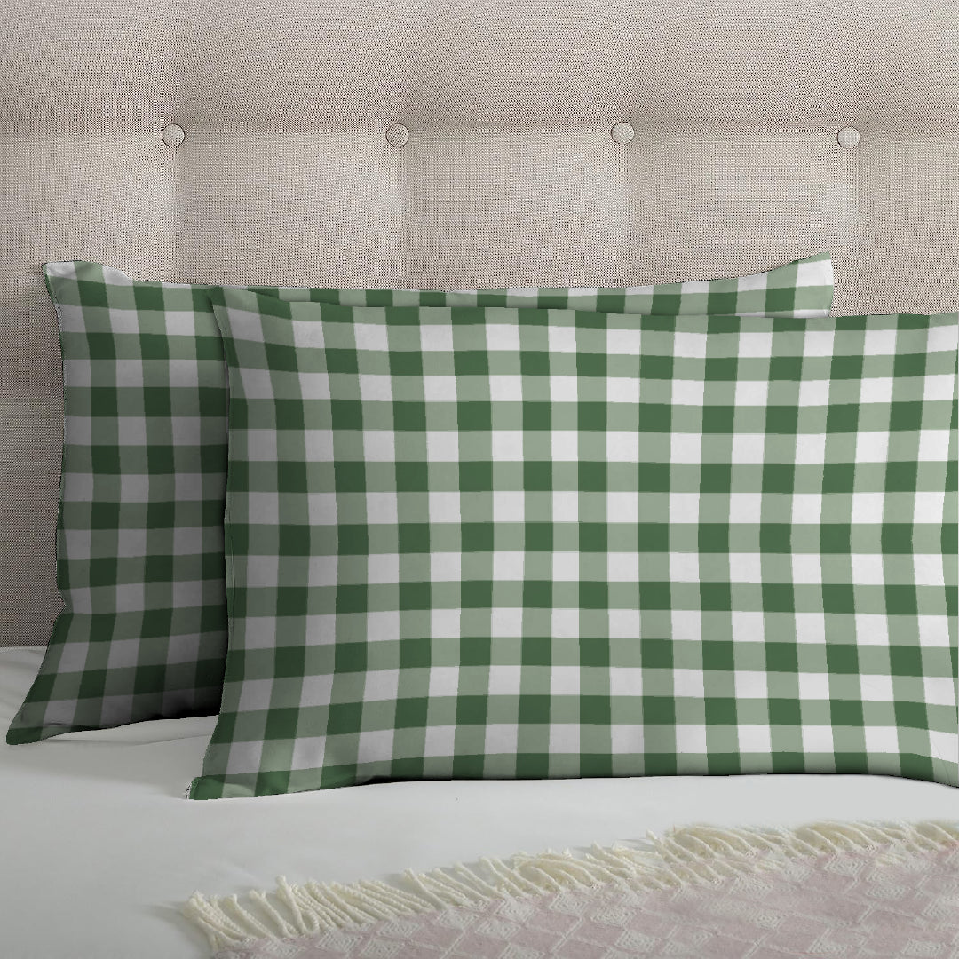 6 Piece - Green Checkered Printed Duvet Cover Set