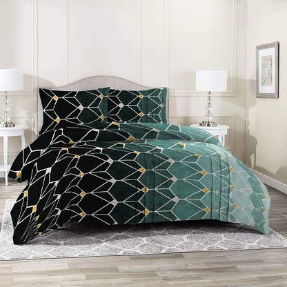 3 Piece - Teal Gradient Geometric Checked Bed Sheet - 3030