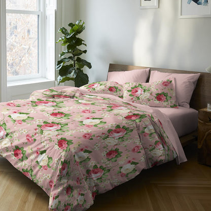 6 Piece - Grand Rose Blossom Pink Printed - Comforter Set