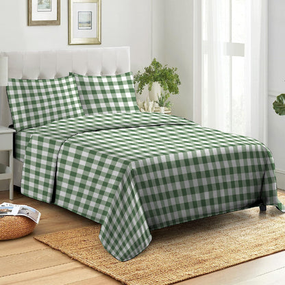 6 Piece - Green Checkered Printed Duvet Cover Set