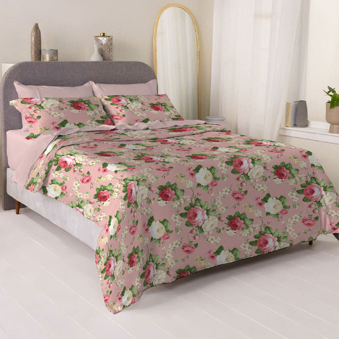 6 Piece - Grand Rose Blossom Pink Printed - Comforter Set