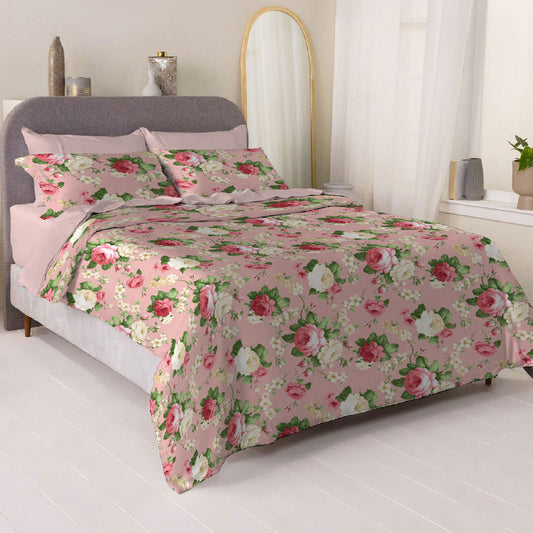 6 Piece - Grand Rose Blossom Pink Printed - Comforter Set