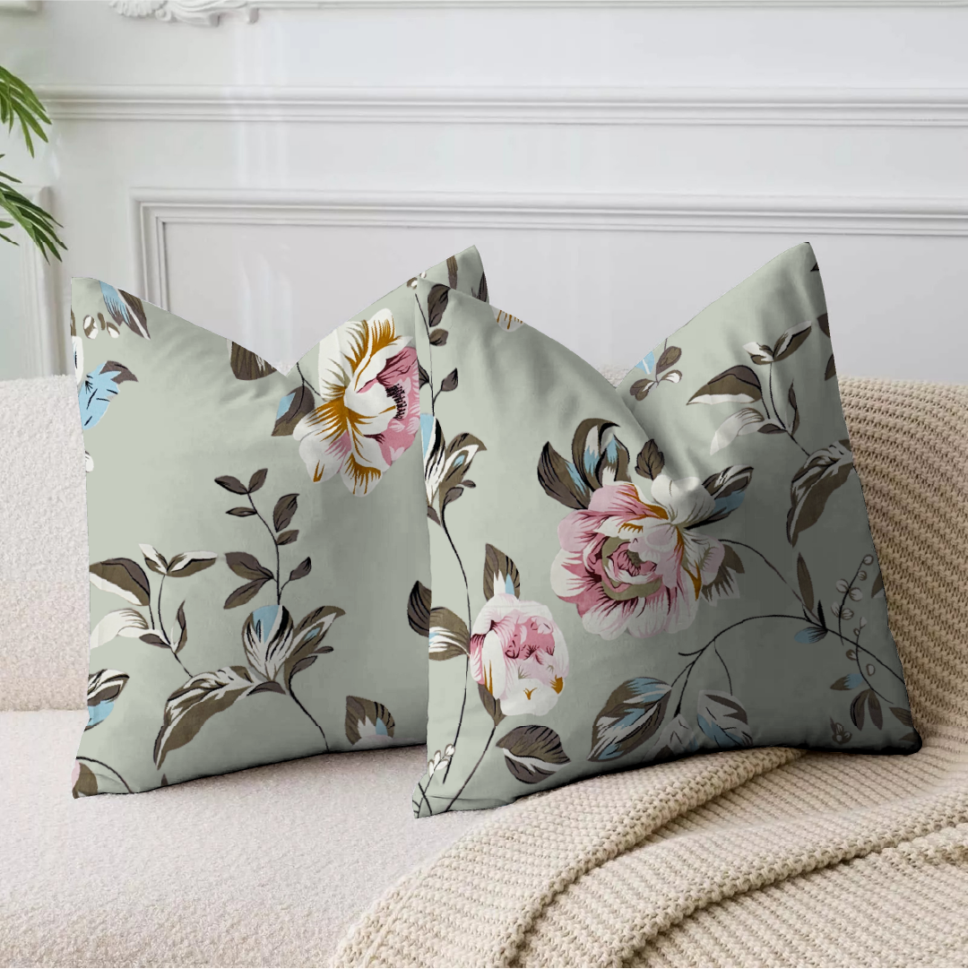 Fog Grey Rose Printed Cushion Cover