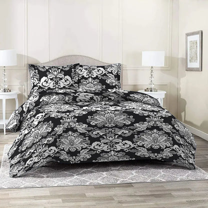 3 Piece - Black Flora Printed Bed Sheet Set - 2037