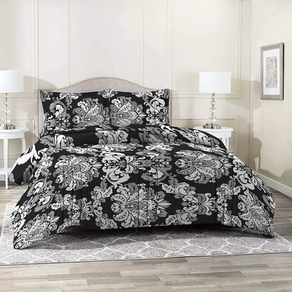 3 Piece - Black Flora Printed Bed Sheet Set - 2037