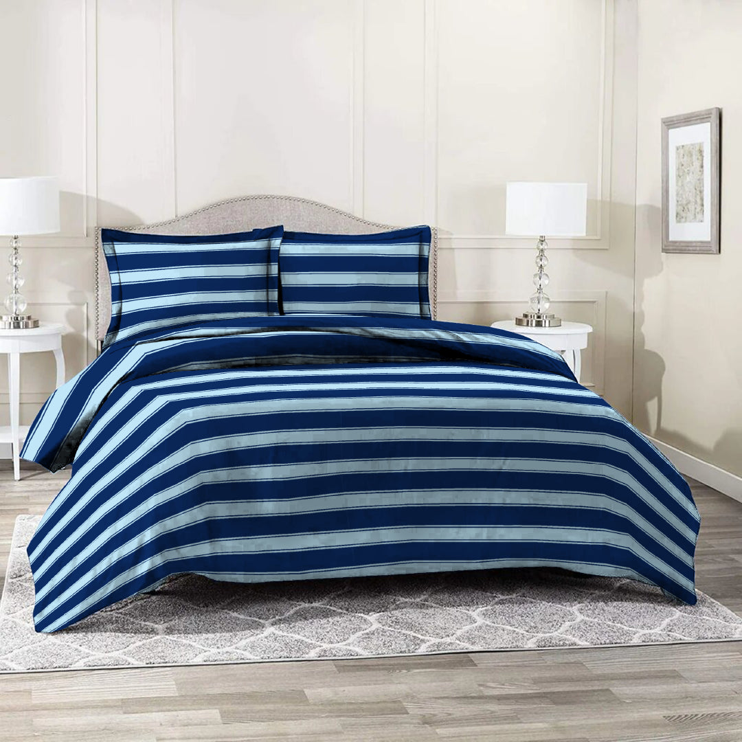 6 Piece - Sky and Blue Striped Duvet Cover Set