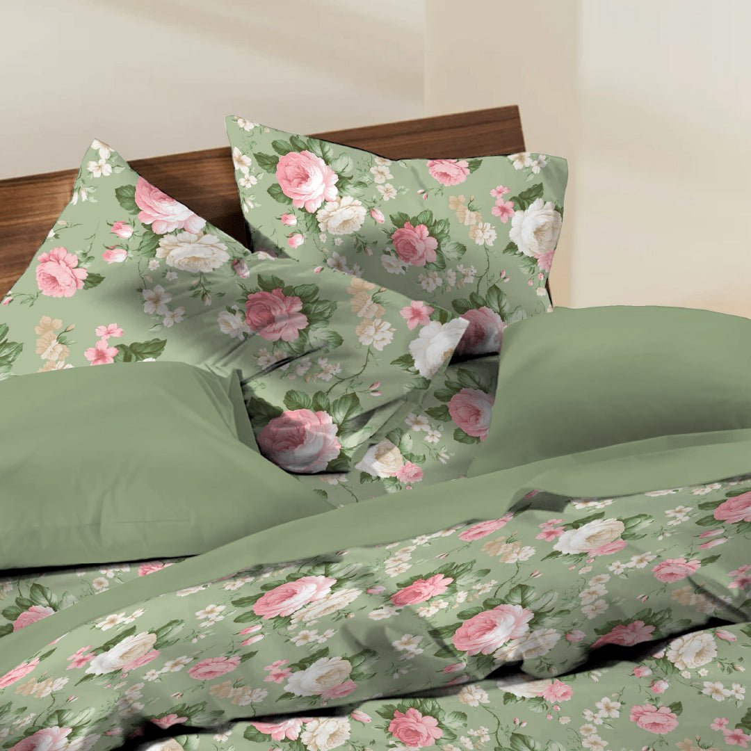 6 Piece - Grand Rose Sage Green Printed - Comforter Set