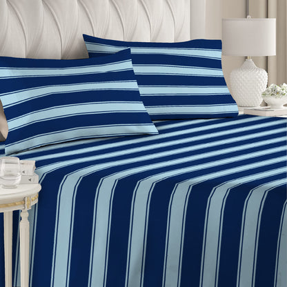 6 Piece - Sky and Blue Striped Duvet Cover Set