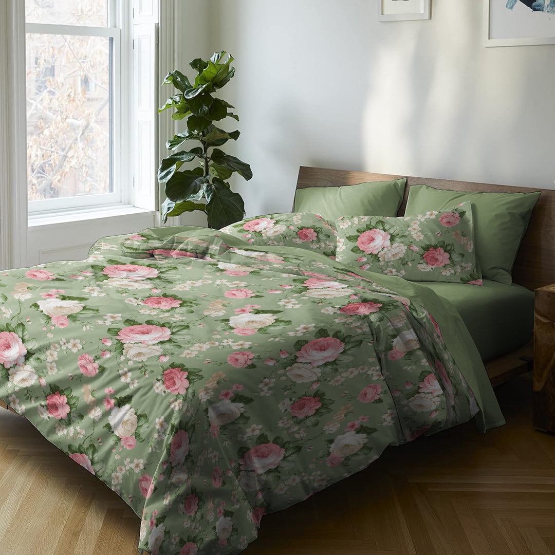 6 Piece - Grand Rose Sage Green Printed - Comforter Set