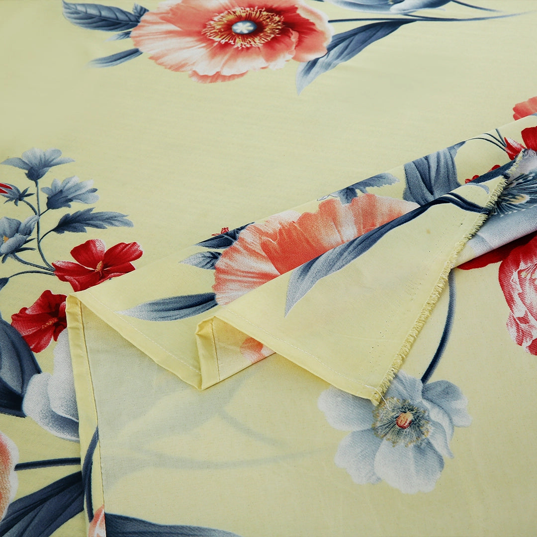 6 Piece - Red, Blue, and Yellow Floral Printed Duvet Cover Set