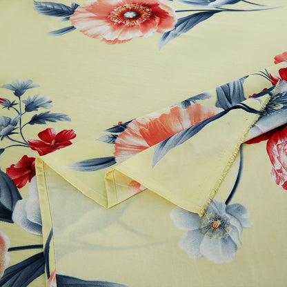 6 Piece - Red, Blue, and Yellow Floral Printed Duvet Cover Set