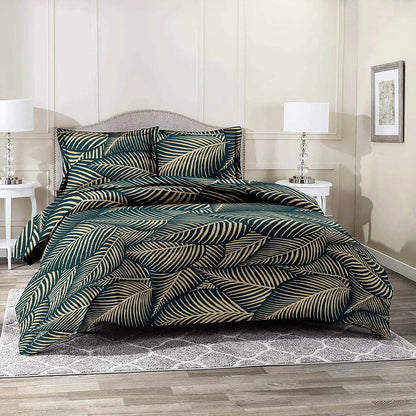 6 Piece - Dark Green Leaf Printed Duvet Cover Set