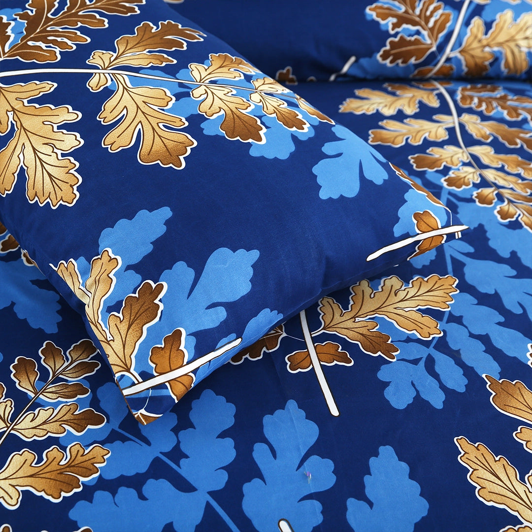 3/6 Piece - Royal Blue & Golden Leaf Print Set - 3388
