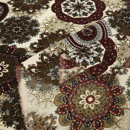 3 Piece - Brown, Beige, and Maroon Medallion Printed Bed Sheet Set - 3124