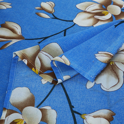 3 Piece - Blue and Light Brown Floral Printed Bed Sheet Set - 3140