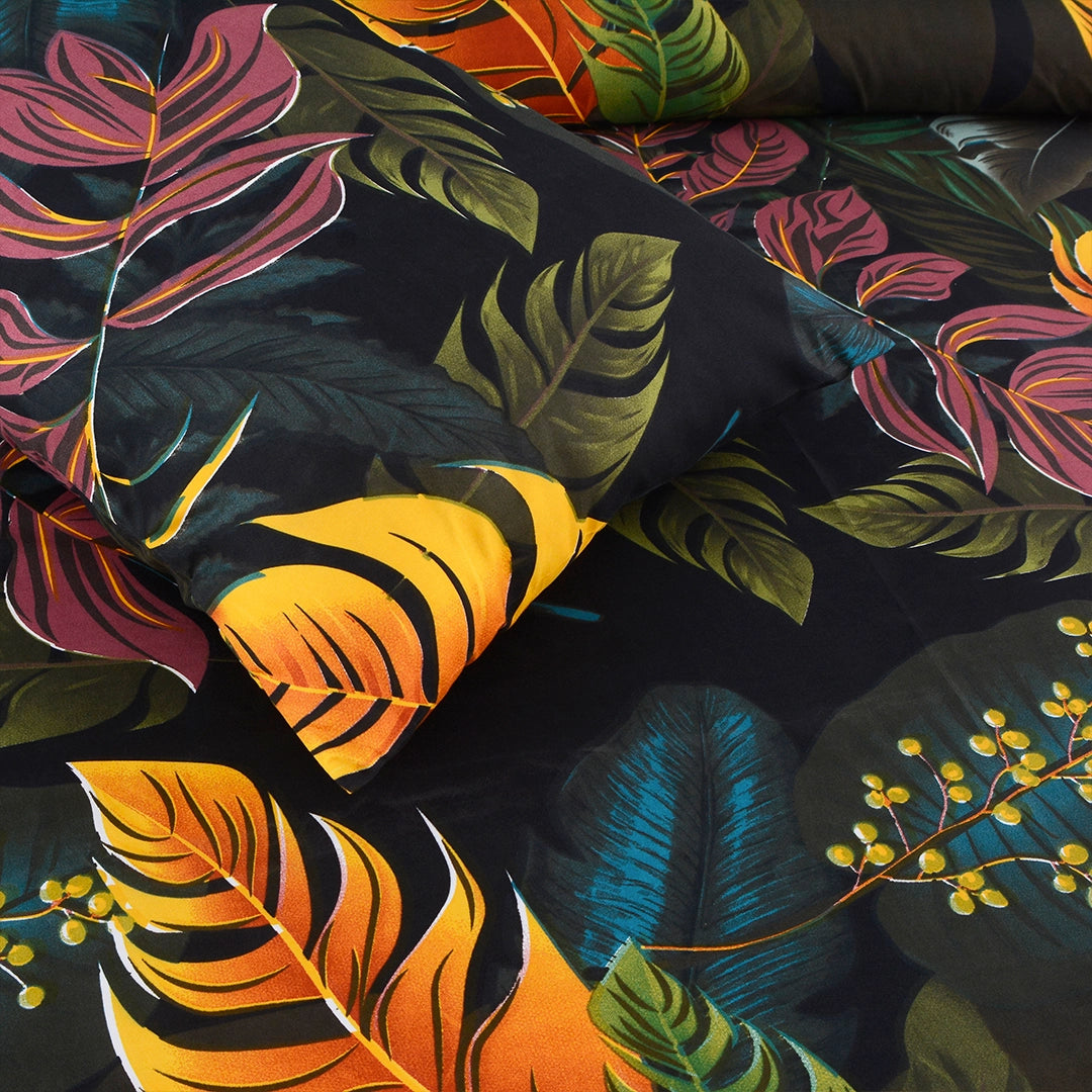 3/6 Piece - Black & Orange Tropical Leaf Set - 3394