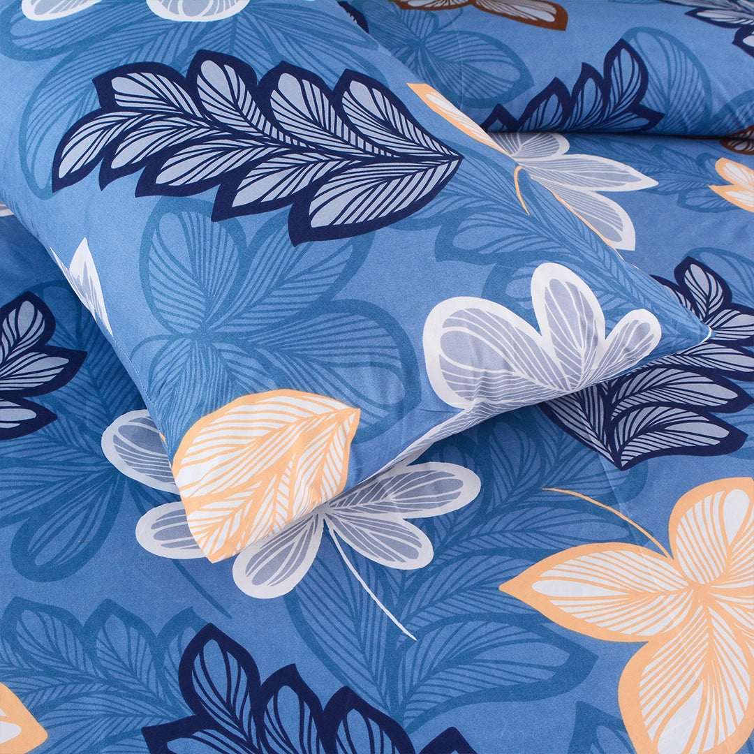 3/6 Piece - Sky Blue & Peach Leaf Print Set - 3389