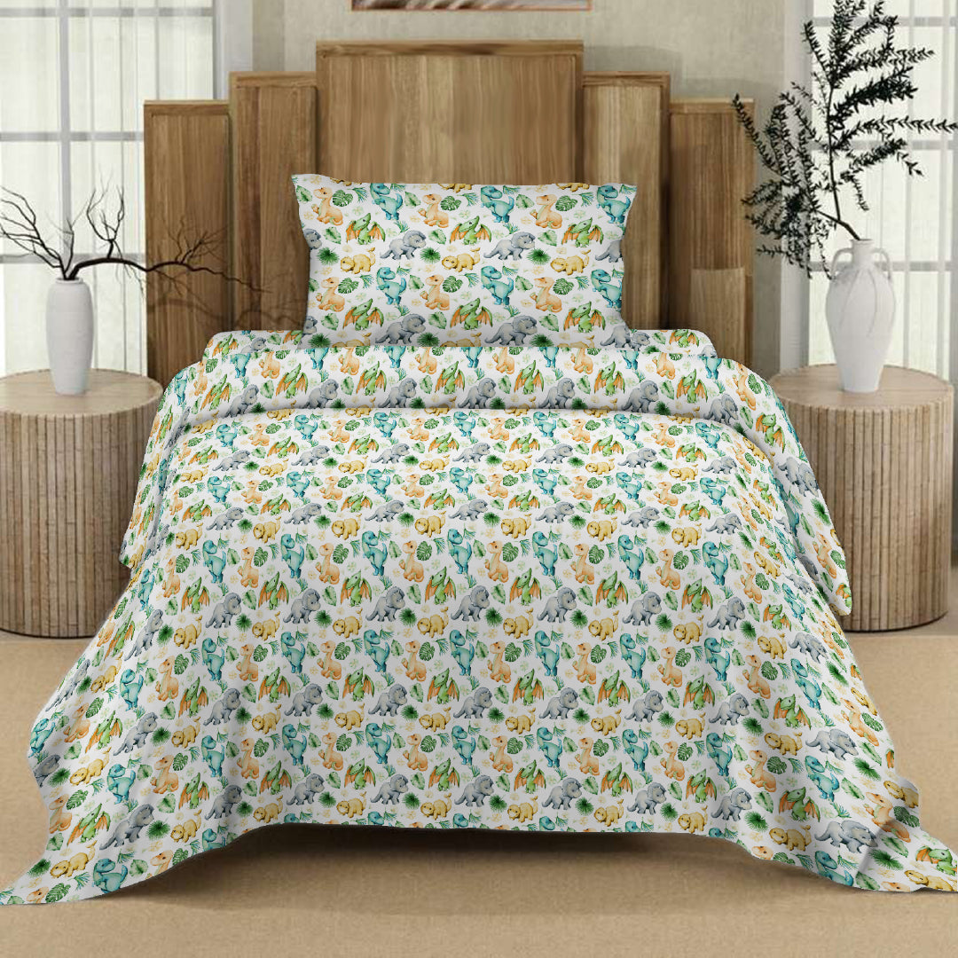 Dino-Rhino Printed Kids Bed Sheet