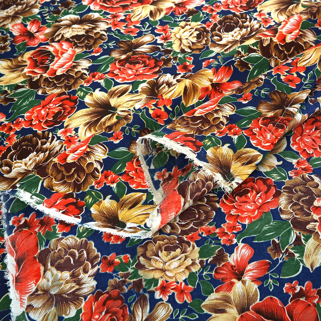 6 Piece - Red, Orange, and Blue Floral Printed Duvet Cover Set