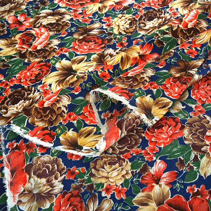 6 Piece - Red, Orange, and Blue Floral Printed Duvet Cover Set