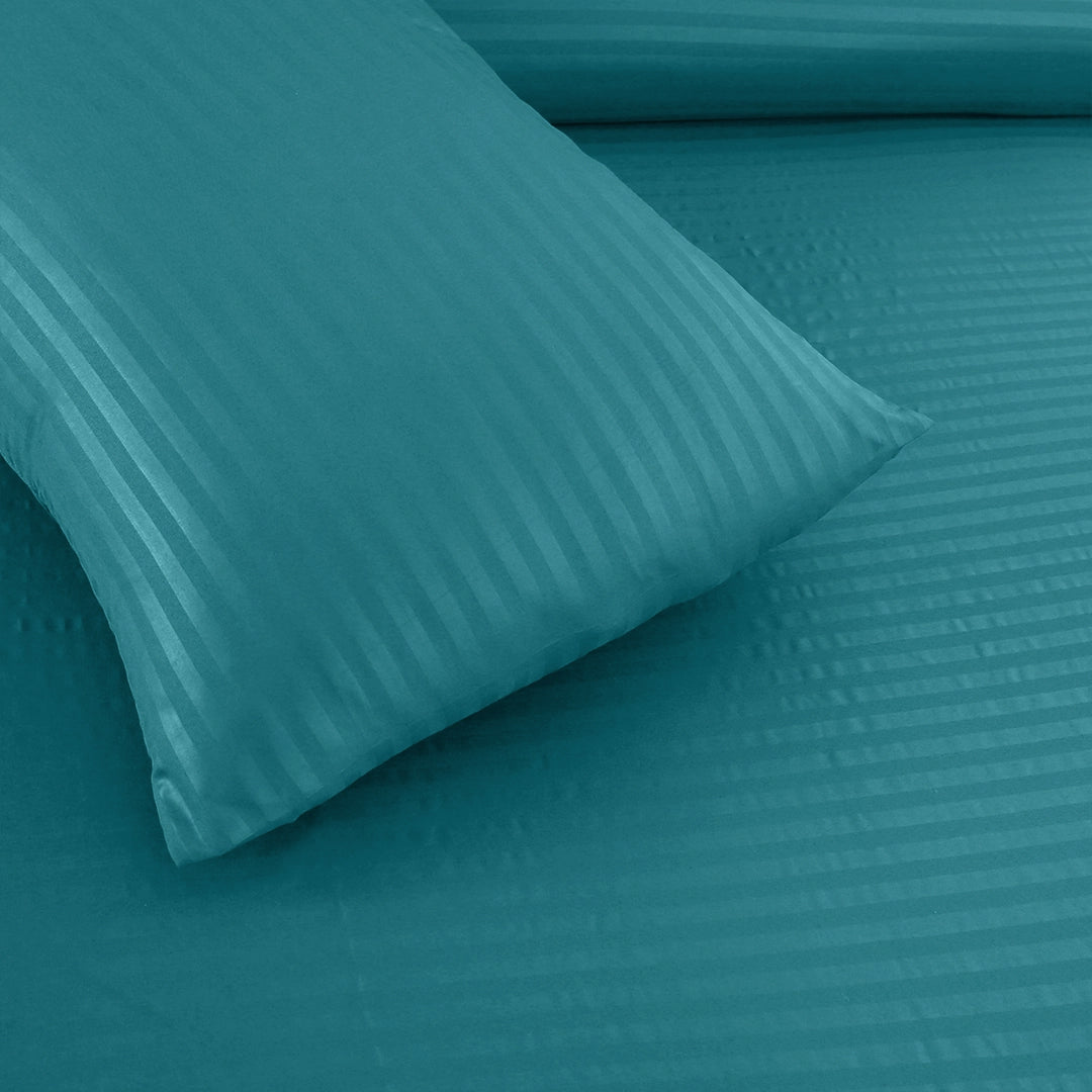 3/6 Piece - Teal Blue Satin Stripe Set - 3398