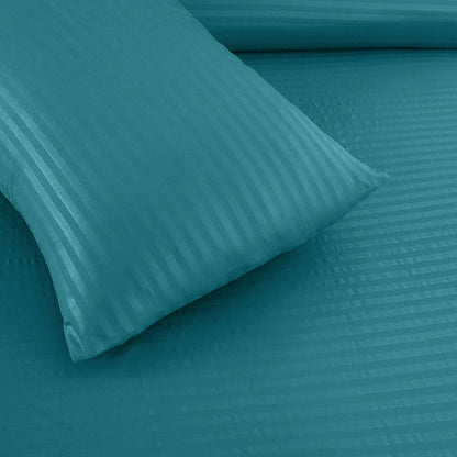 3/6 Piece - Teal Blue Satin Stripe Set - 3398