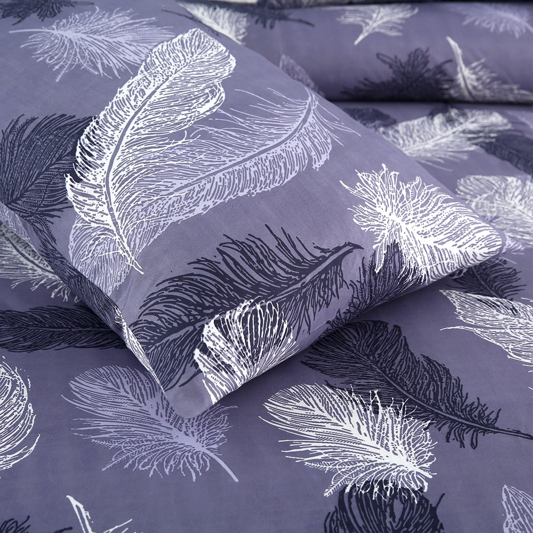 3/6 Piece - Lavender White Feather Print Set - 3386